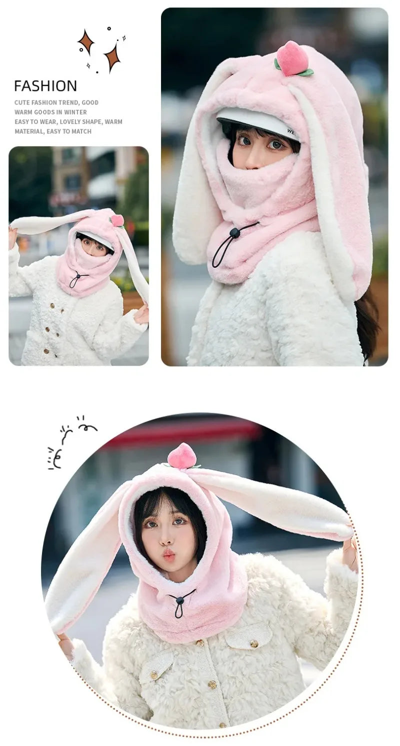 Cartoon Rabbit Ear Ski Helmet Cover Comfortable Soft Cycling Skiing Helmet Hat Lovely Winter Warm Plush Cap for Girl Women