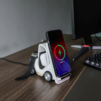 Small Forklift Wireless Charger Fast Charging Charging Station 3 in 1 High Speed Charger Base Stand for Cell Phone IWatch Airpod