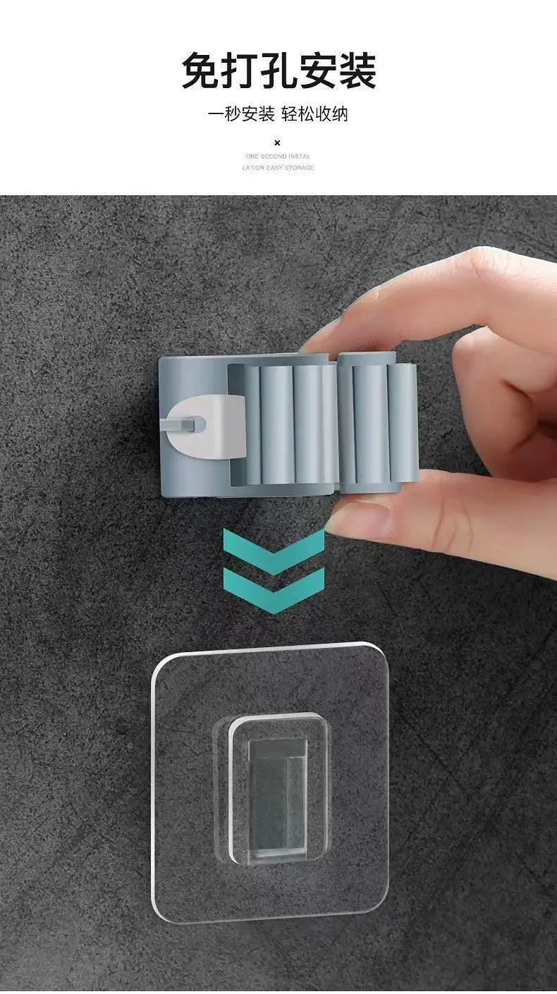 Household Bathroom Hole-free Mop Rack Broom Holder Holder Broom Storage Rack Seamless Transparent Mop Hanger